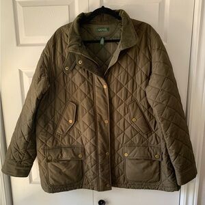 Ralph Lauren Quilted Olive Barn Jacket with Corduroy Collar